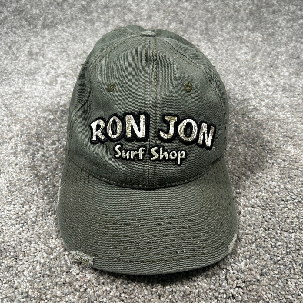 Ron Jon Surf Shop Hat Olive Green Distressed Baseball Cap Adjustable Since 1963